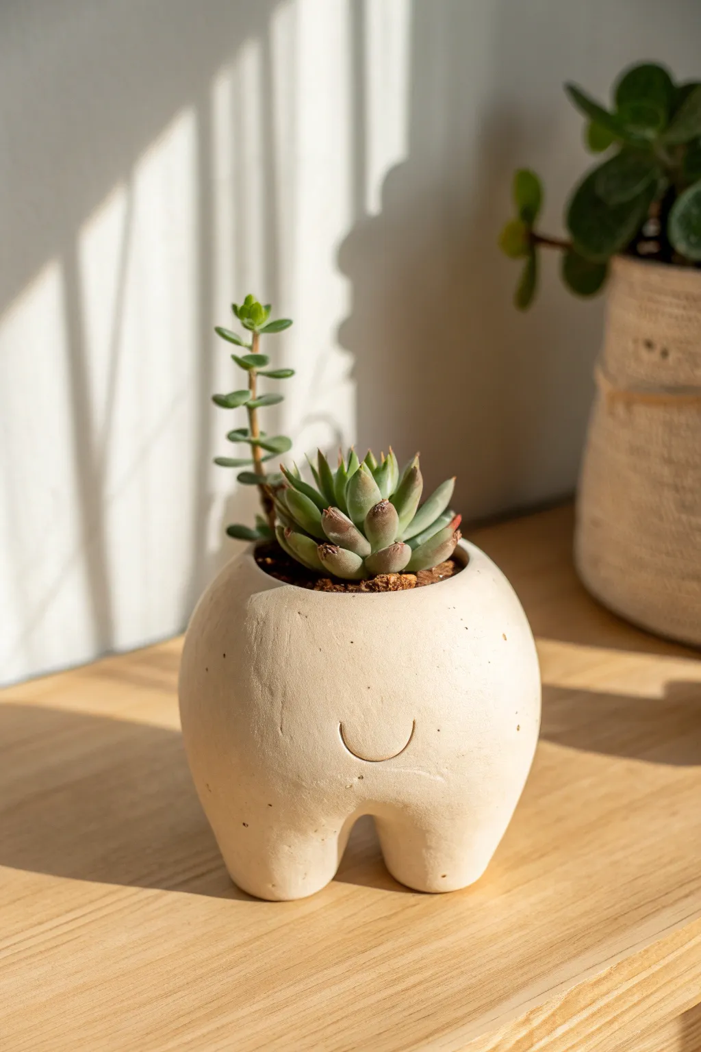 Cheeky tiny butt planter in air dry clay with a sweet succulent, minimal and playful.