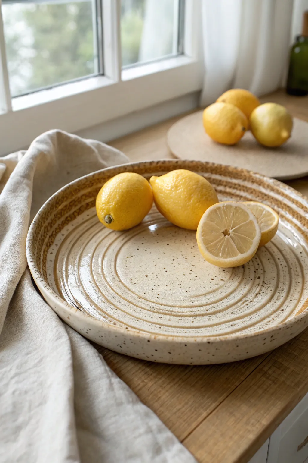Textured rolling-pattern platter: simple handmade charm for effortless Scandinavian-Boho serving.