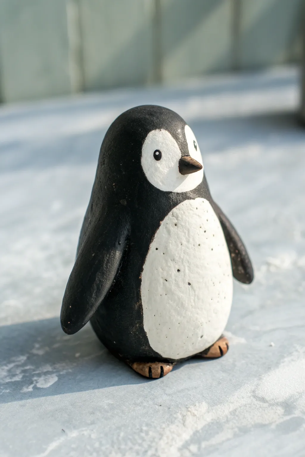 Simple air dry clay baby penguin with white belly, a cute minimalist project for beginners.
