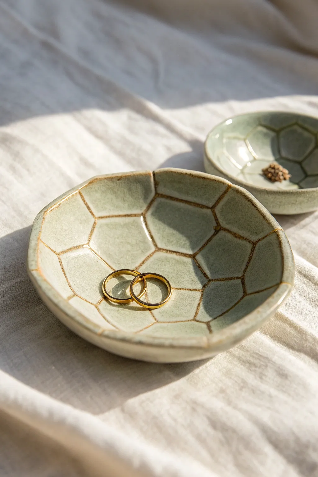 Sweet turtle shell jewelry dish in soft neutrals, perfect for rings and tiny treasures.