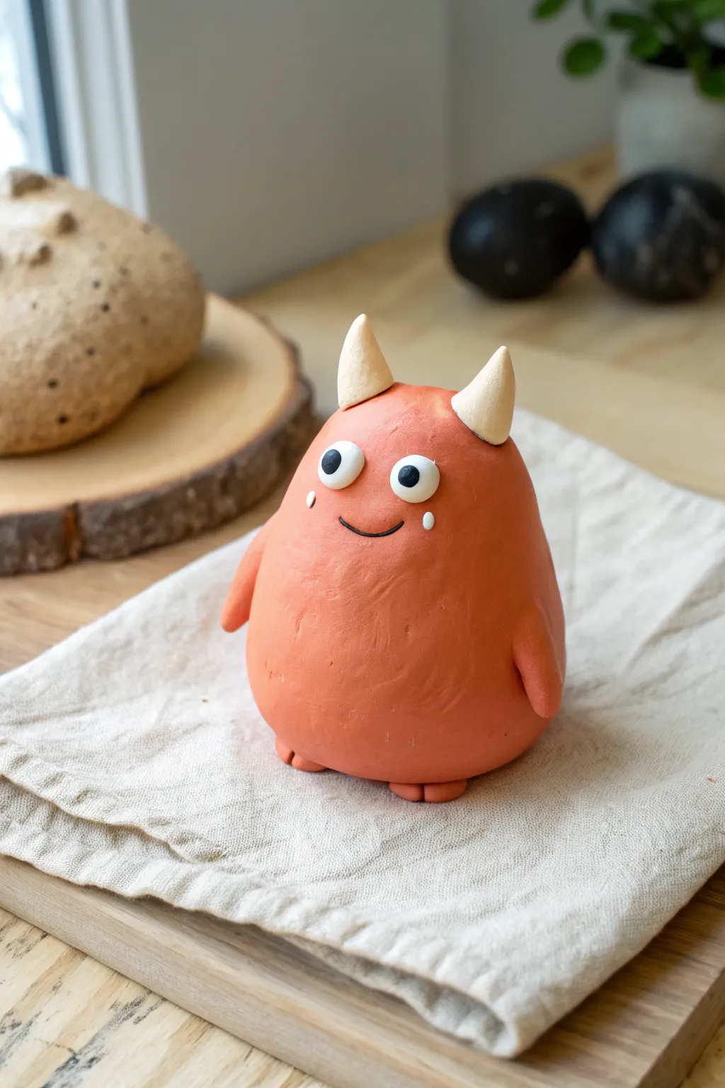 Goofy mini monster blob with extra eyes, a bright beginner-friendly clay sculpture idea