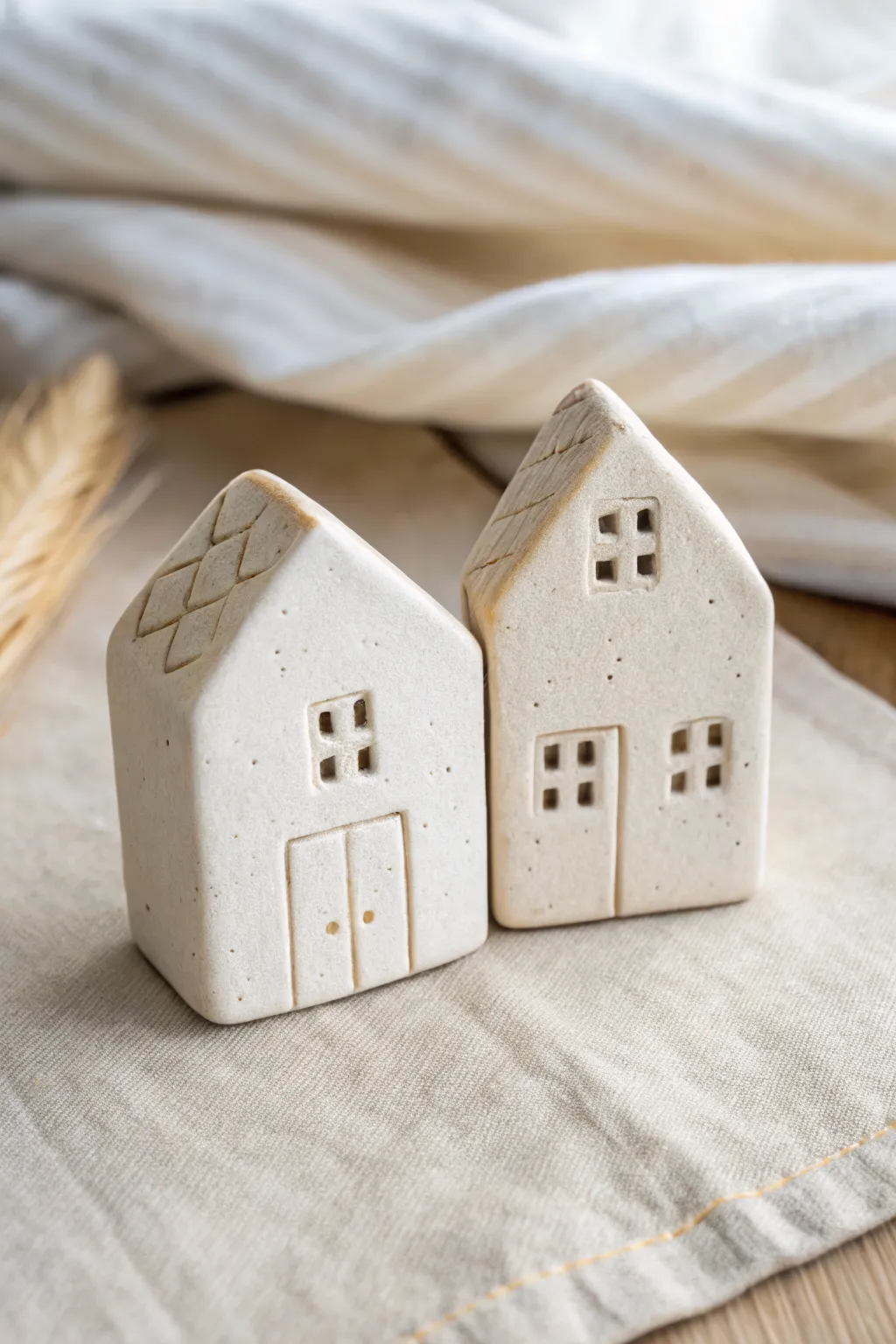 A sweet two-piece mini clay house ornament that fits together into one cozy little home