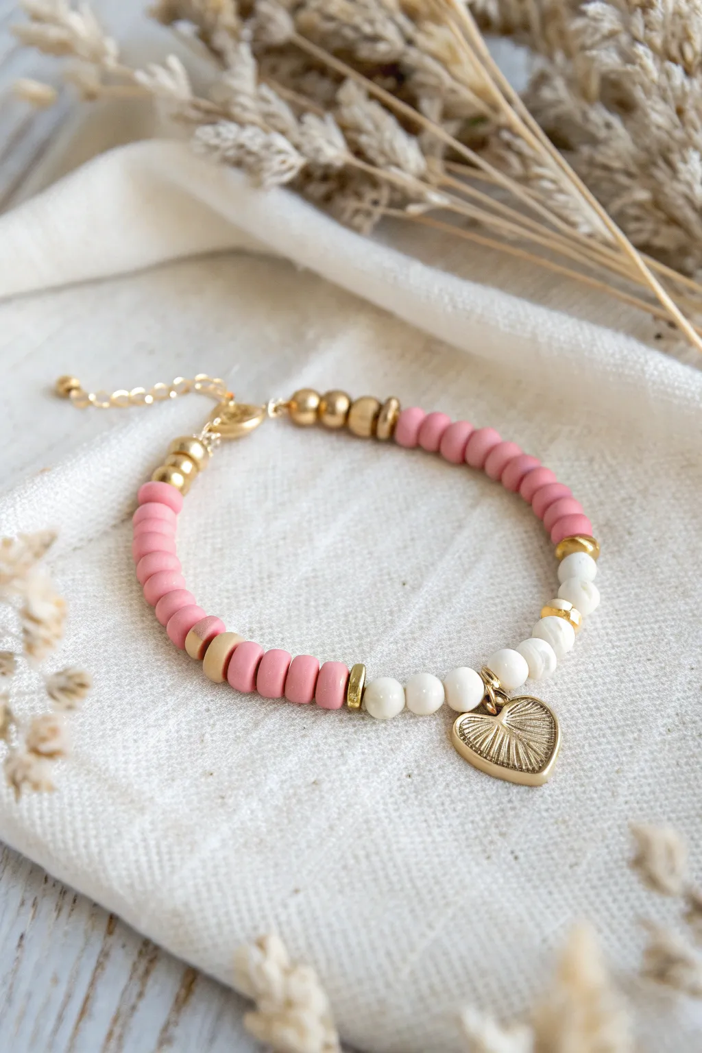Birthstone-inspired clay bead bracelet with color clusters for each child, simple and heartfelt.