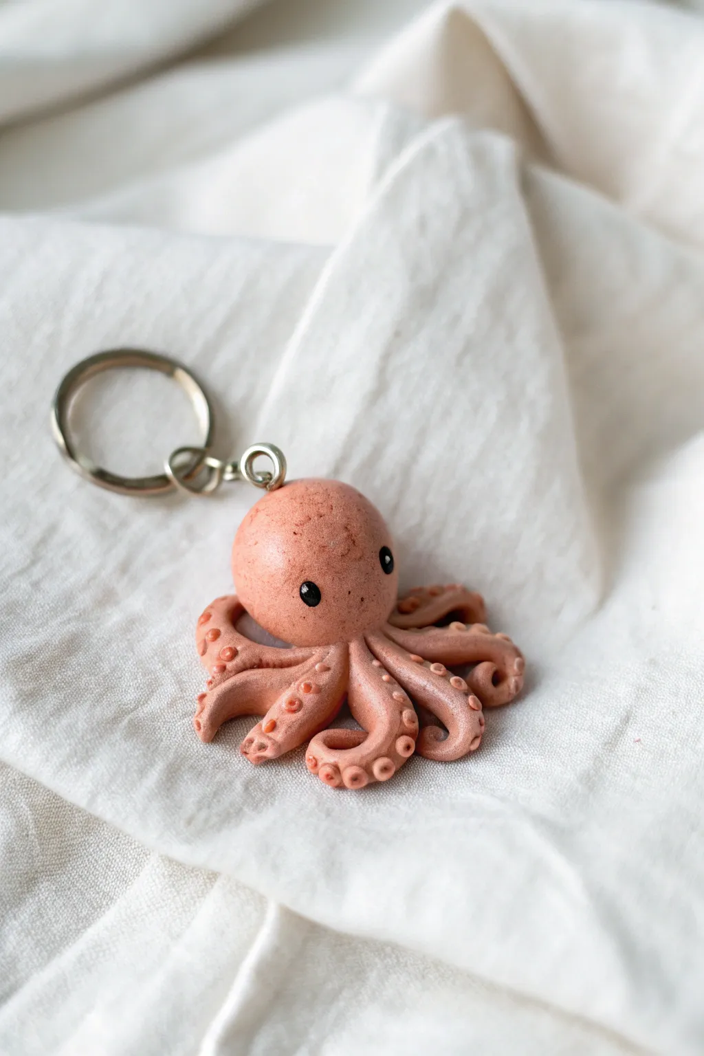 Mini clay octopus keychain charm with a simple loop, sweet and minimalist for everyday carrying.
