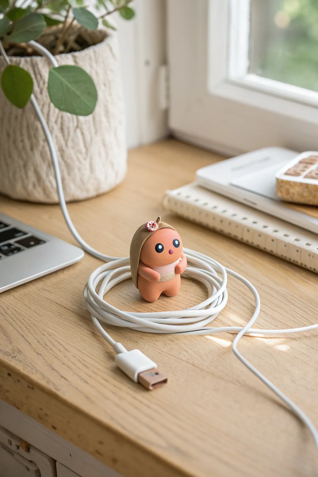Sweet plasticine cord-hugger creature adds charm and keeps your charger easy to spot