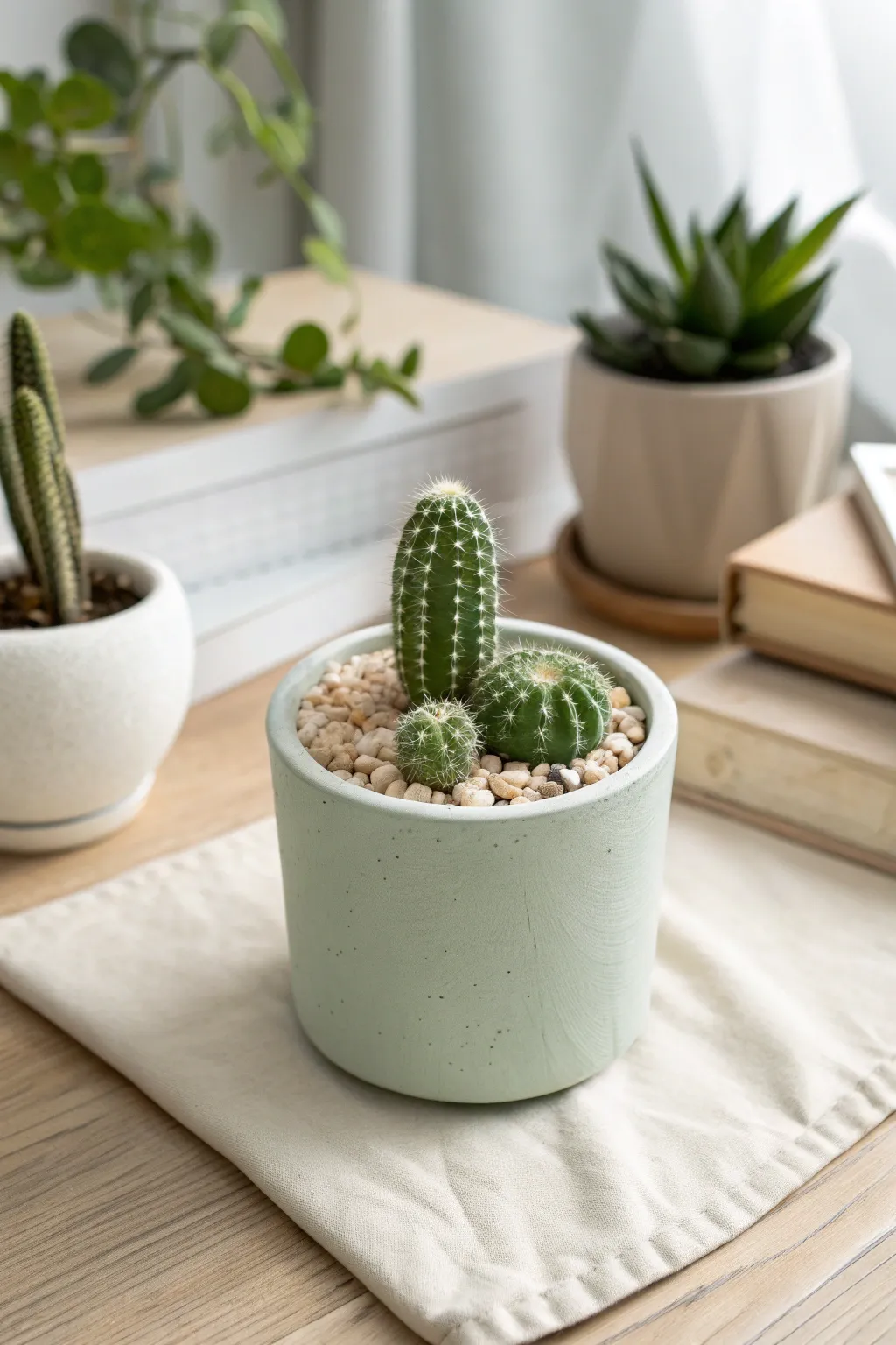 Sweet polymer clay cactus planter for your desk, minimalist Scandinavian look with a soft boho touch.