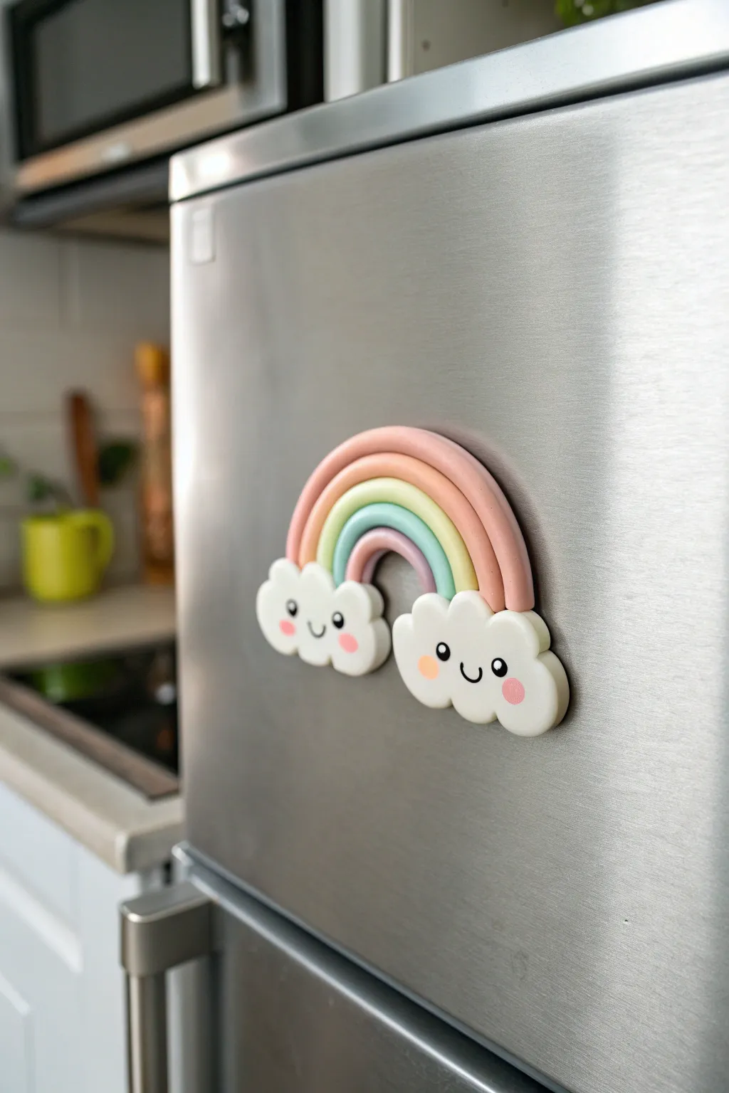 DIY rainbow cloud clay magnet, sweet and minimal, perfect pop of color for your fridge.