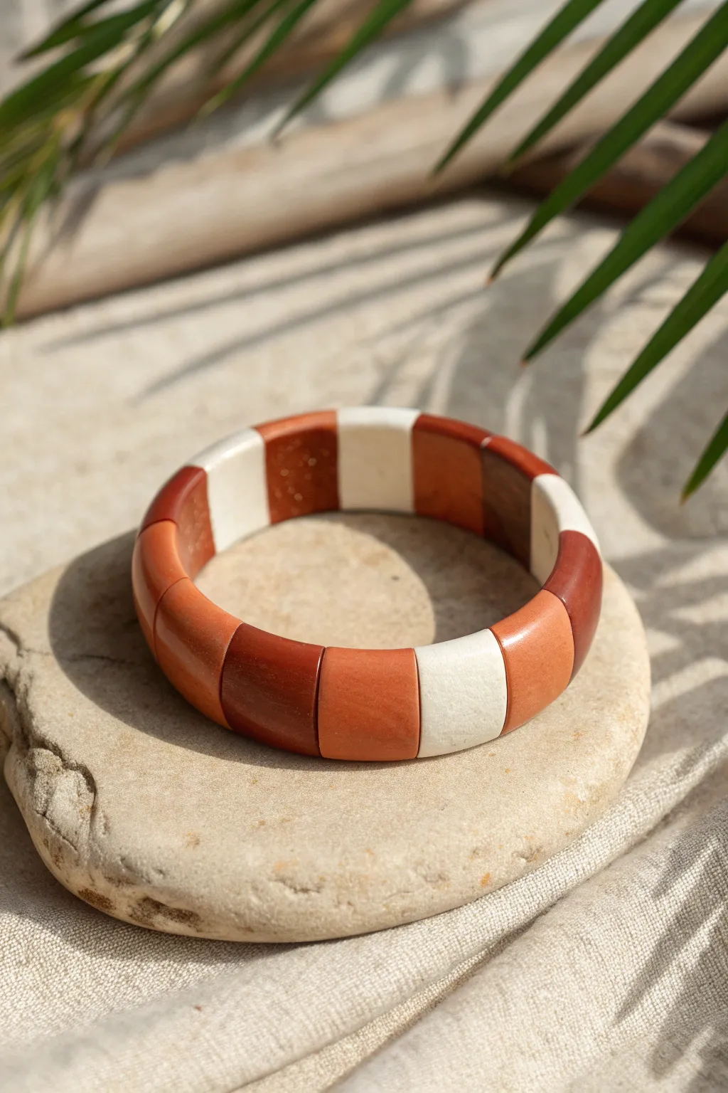 Color-block polymer clay bangle with crystal-clear resin segments, minimal and modern.