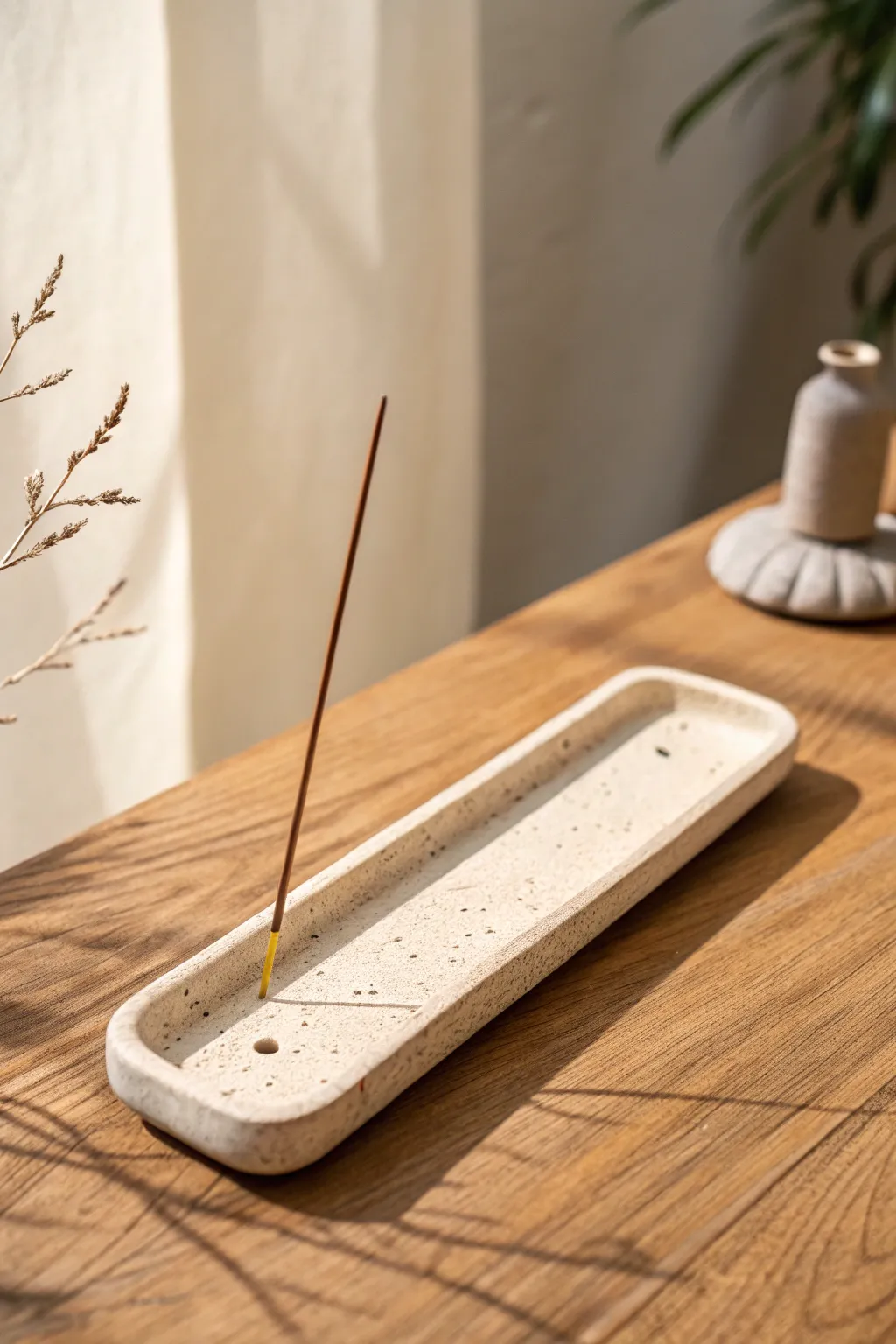 Minimal polymer clay incense holder in warm neutrals, clean lines and handmade calm