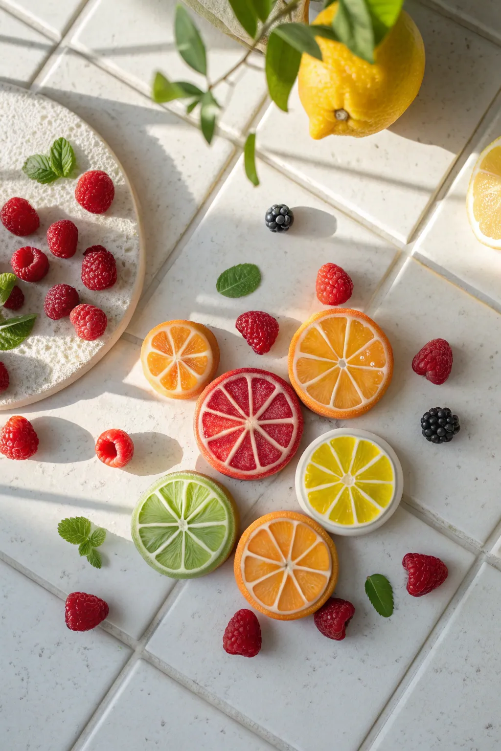 Playful polymer clay fruit slice magnets, a cheerful handmade pop for a bright minimalist kitchen