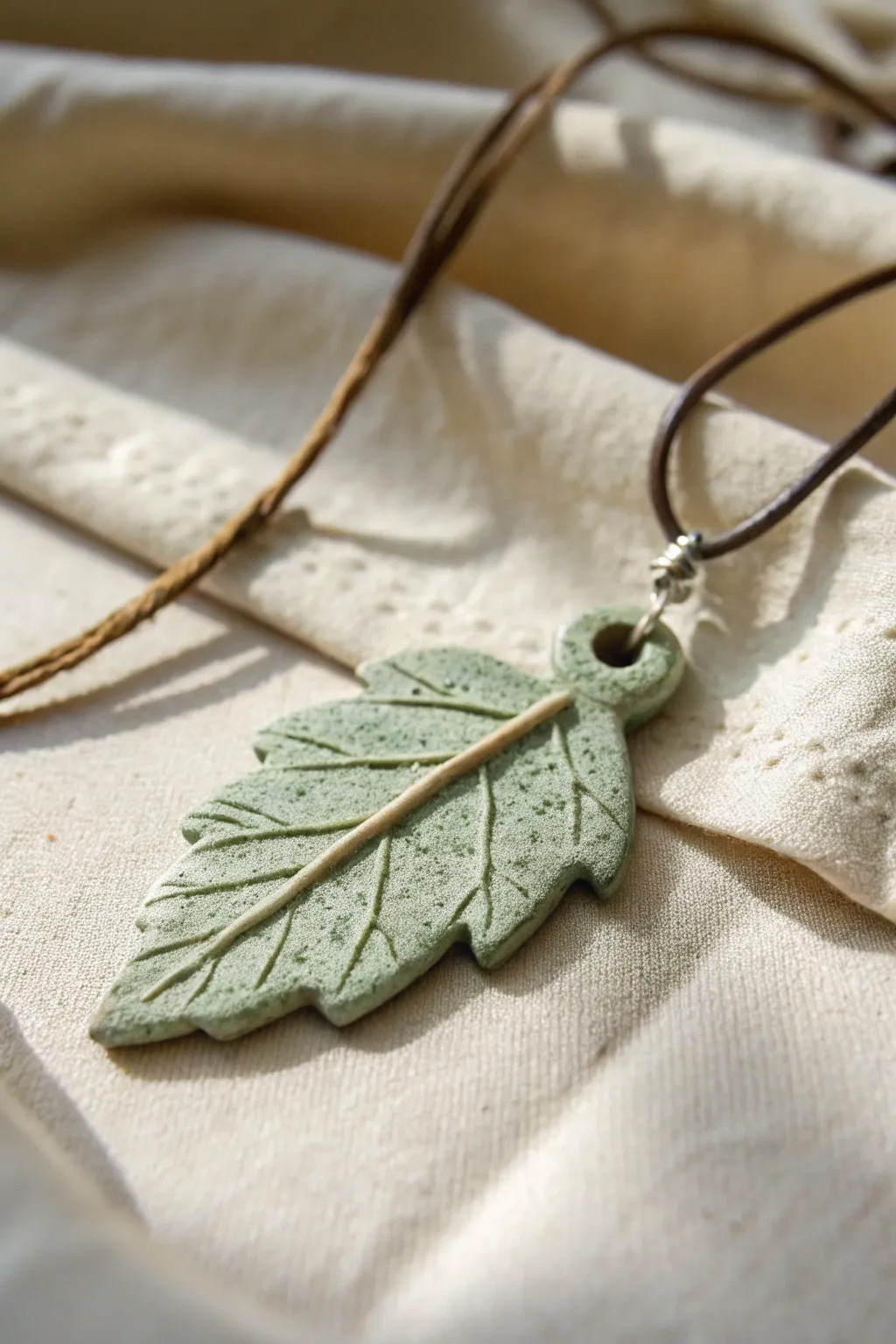 Make a textured leaf imprint charm in polymer clay for an effortlessly boho minimalist necklace