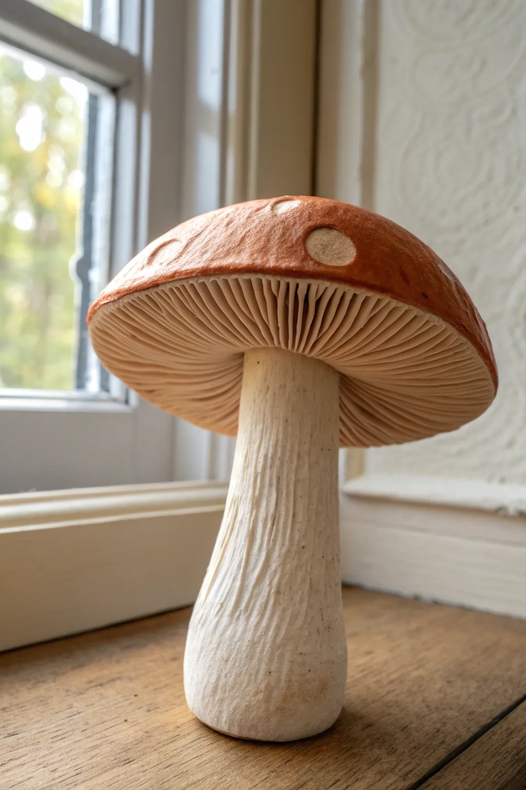 Celebrate clean polymer clay gills with a simple mushroom form in calm Scandinavian style.