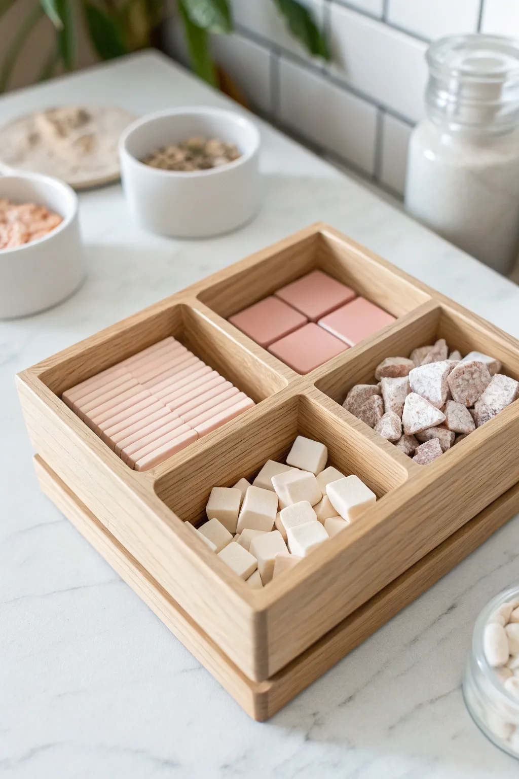 Keep polymer clay organized with a two-compartment caddy for clean blocks and colorful scraps.