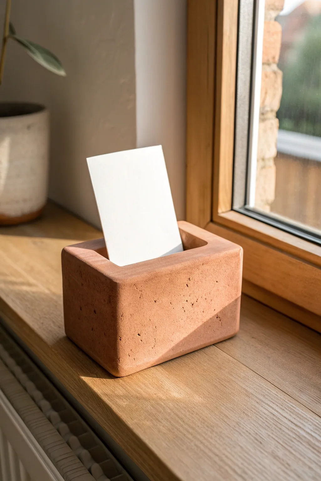 Minimal clay photo holder in warm neutrals, a simple way to display memories with style.