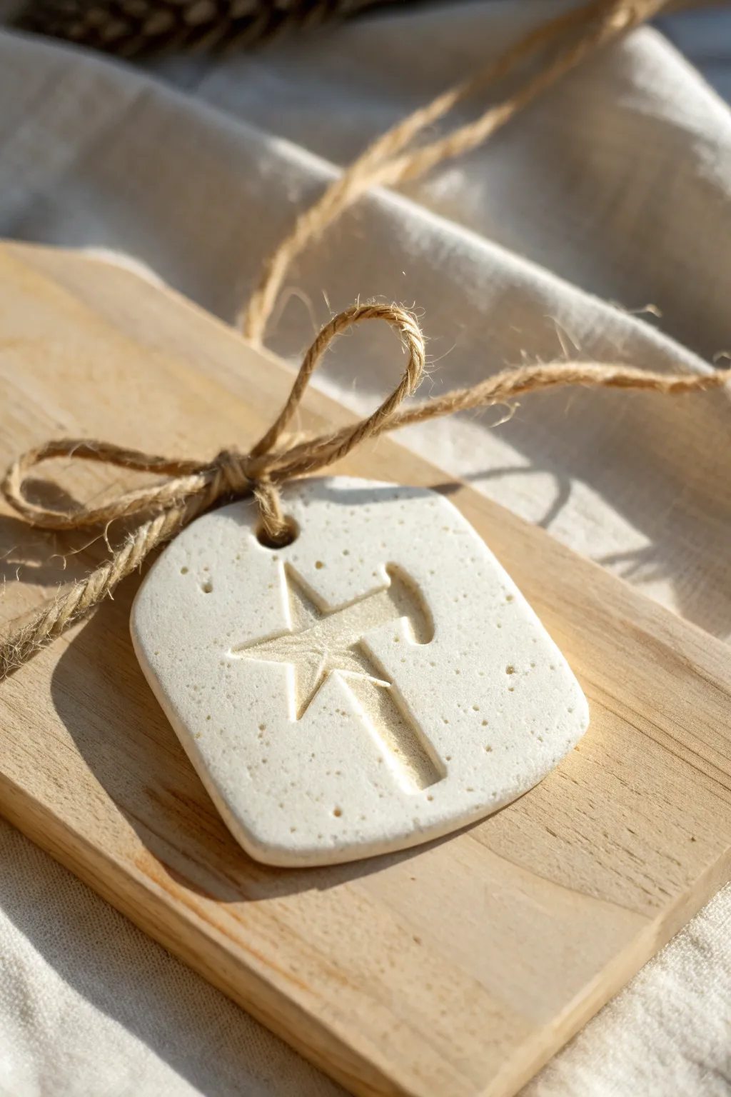 Minimal salt dough tool gift tag for Dad, a sweet handmade Fathers Day finishing touch.