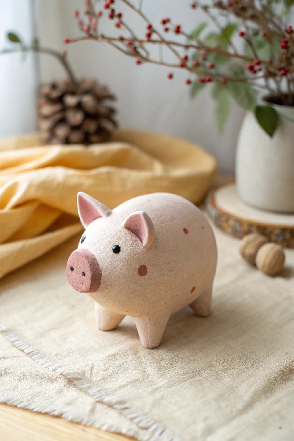 Sweet minimalist clay piglet with a button nose, perfect as a simple beginner figure idea
