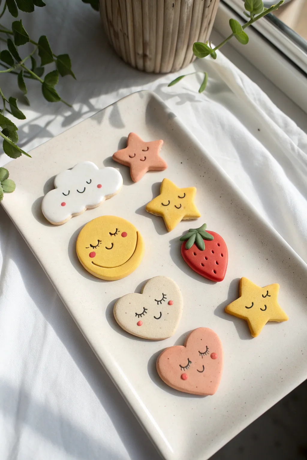 Sweet minimalist clay face magnets in soft pastel tones, perfect for easy DIY fridge decor.