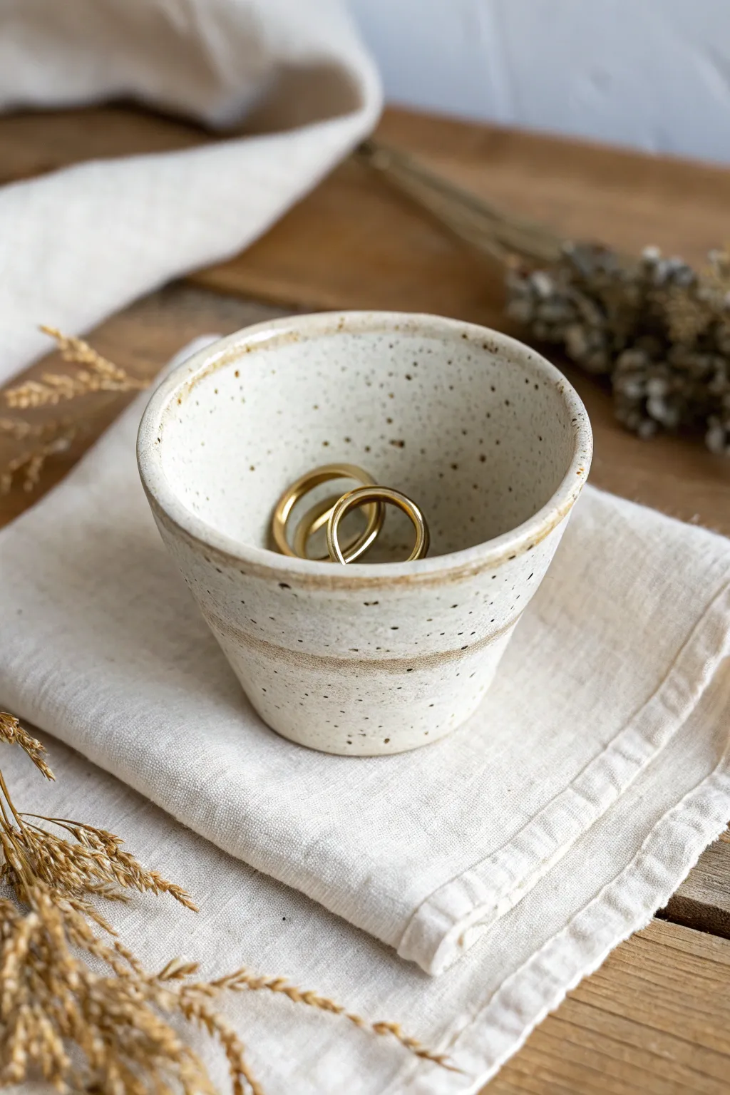 Minimalist thrown ring holder cup with warm glaze, perfect bedside catch-all for everyday jewelry.