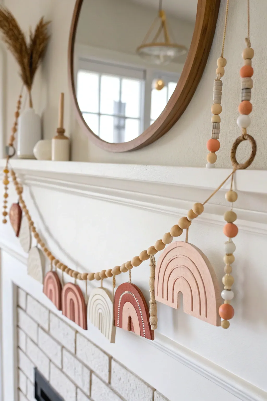 Soft earth-tone abstract clay wall garland to add minimalist boho charm to any nook.