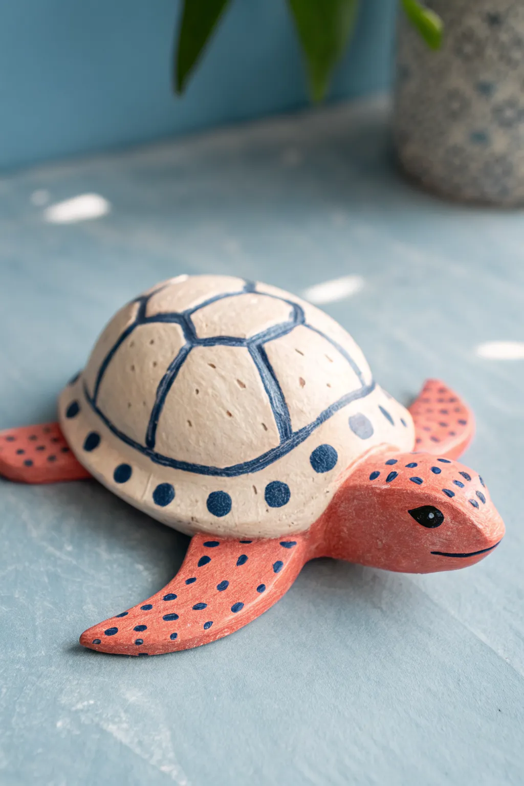 Patterned shell air clay turtle in bold yet calm colors, perfect for minimalist boho decor.