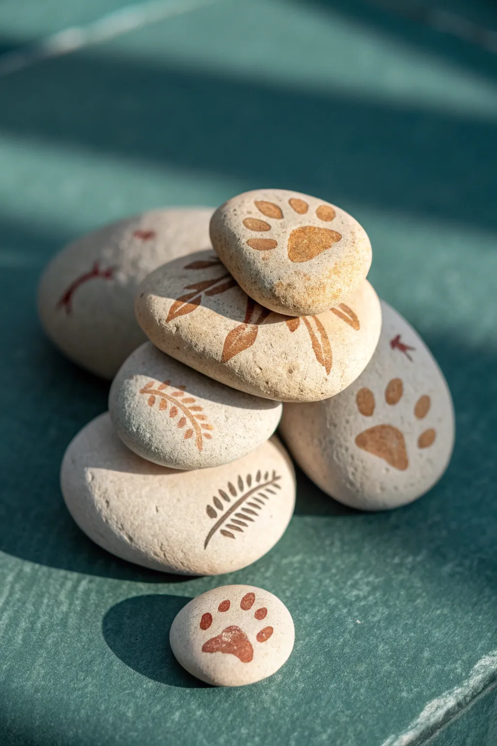 Easy dinosaur fossil stones from air dry clay, simple textures and sandy tones with bold contrast