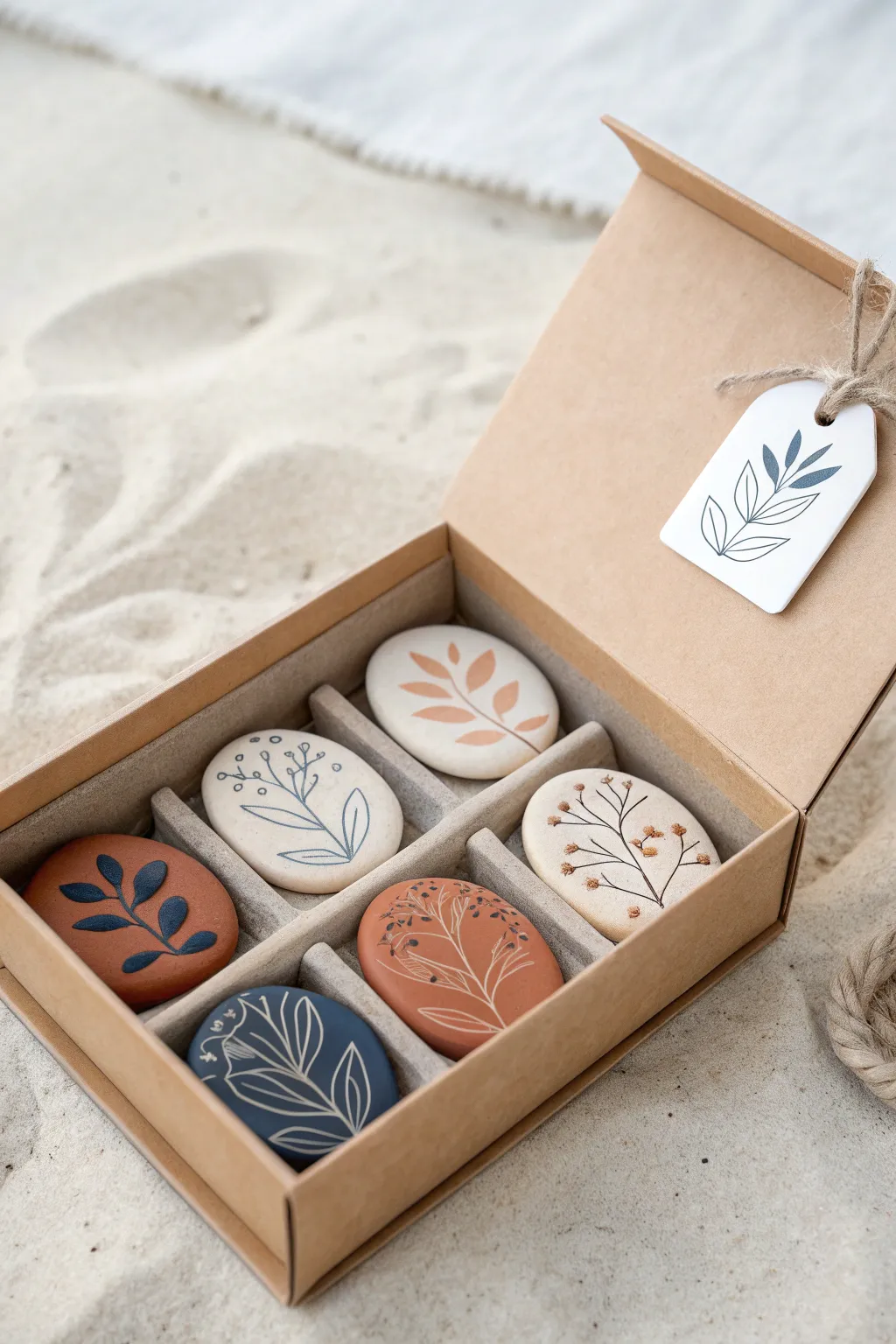 Minimalist boho diffuser stone gift set in bold earthy tones, a simple air-dry clay item to sell