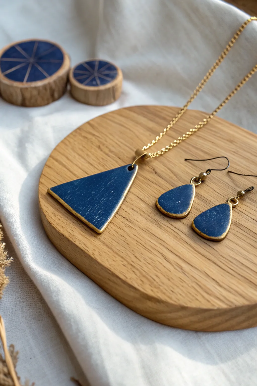 Minimal air dry clay set with gold-dipped edges, bold color, warm wood styling for DIY inspo.
