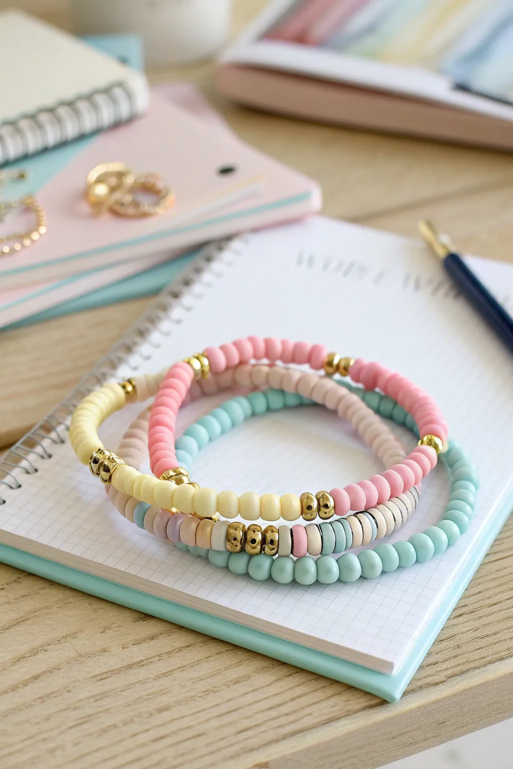 Pastel clay bead stack with a bold accent, perfect for back to school planner vibes