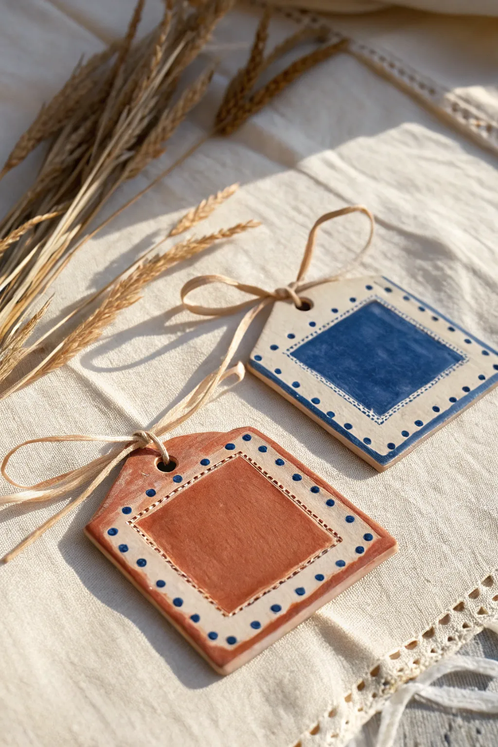 Best friend mini plaque set in terracotta and cobalt, simple borders and cozy Scandinavian boho styling