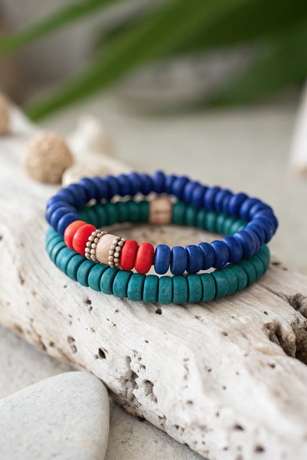 Birth-color accents make these matching cobalt clay bead BFF bracelets feel personal and bold.