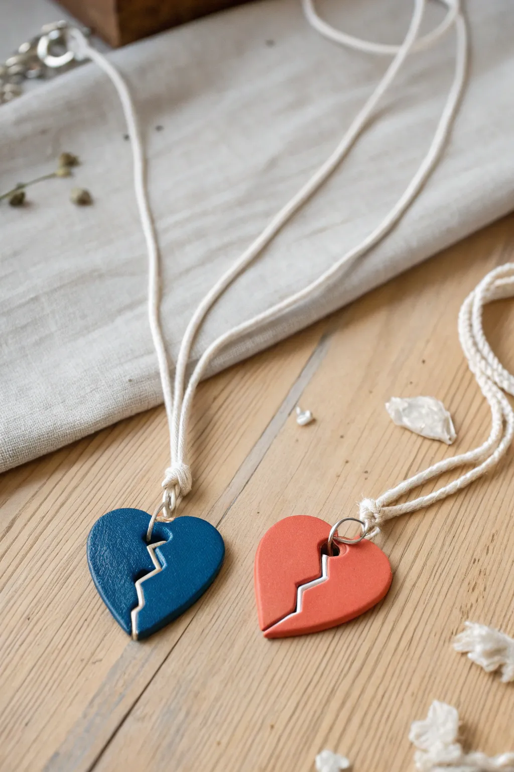 BFF clay magnet charms that snap into one heart, simple to make and satisfyingly clicky.