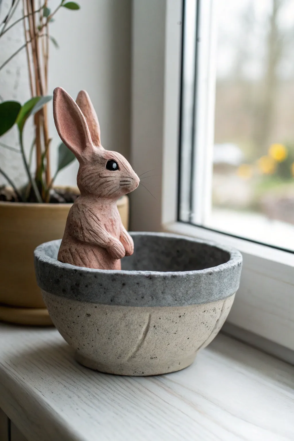 Peekaboo rim sitter bunny adds playful charm to your bowl or planter, simple and sweet.