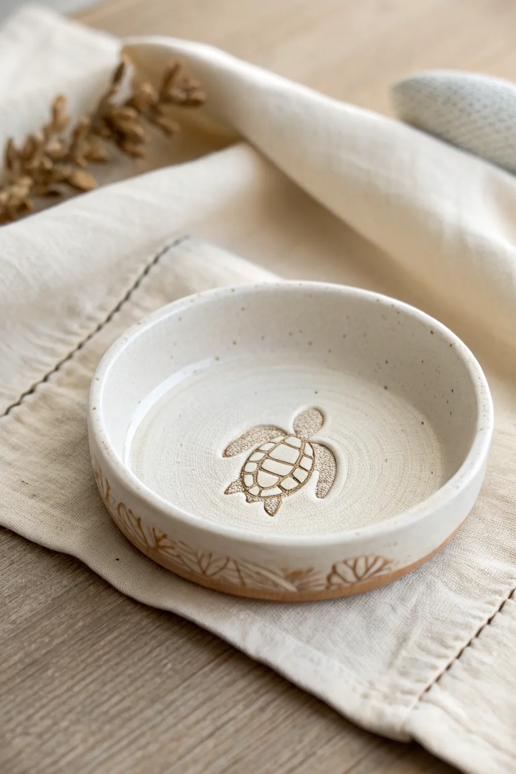 Tiny animal totem stamp trinket dish with bold contrast, minimalist and softly boho