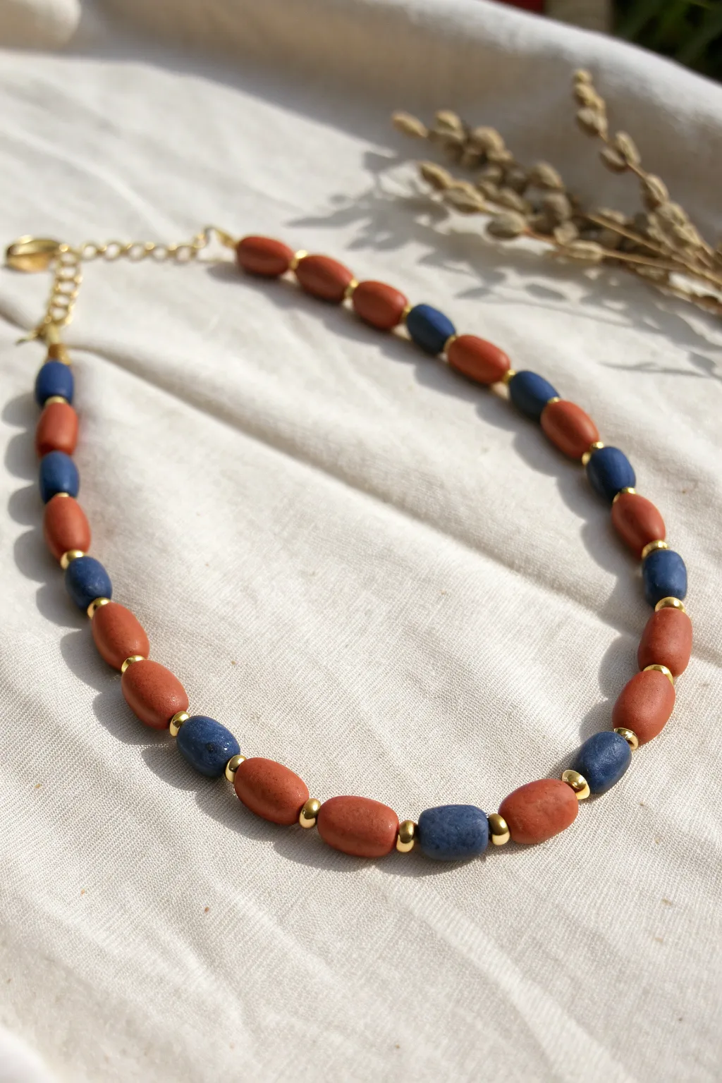 Linked clay bead segment choker with jump rings, minimalist and bold, easy DIY inspiration