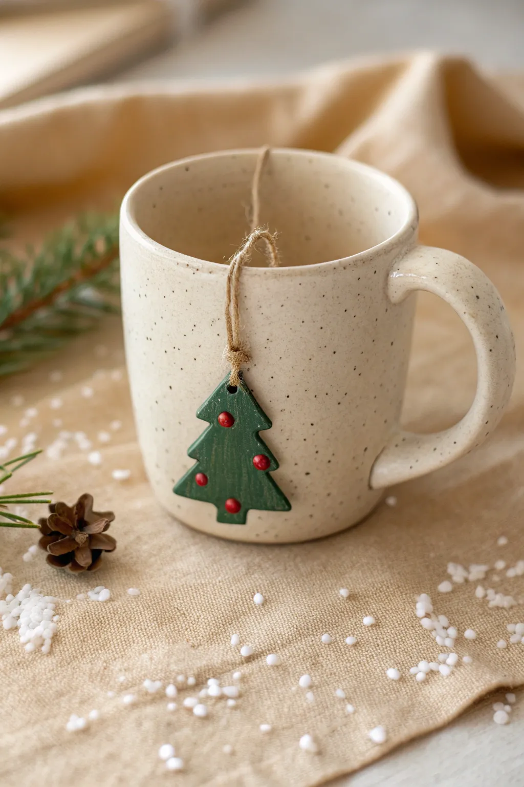 Handmade clay mug charm brings cozy holiday vibes, a simple Christmas gift to craft
