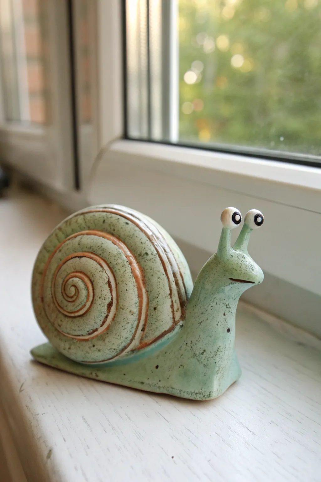 Sweet clay snail with a crisp spiral shell, minimalist boho colors, perfect for cute creatures.