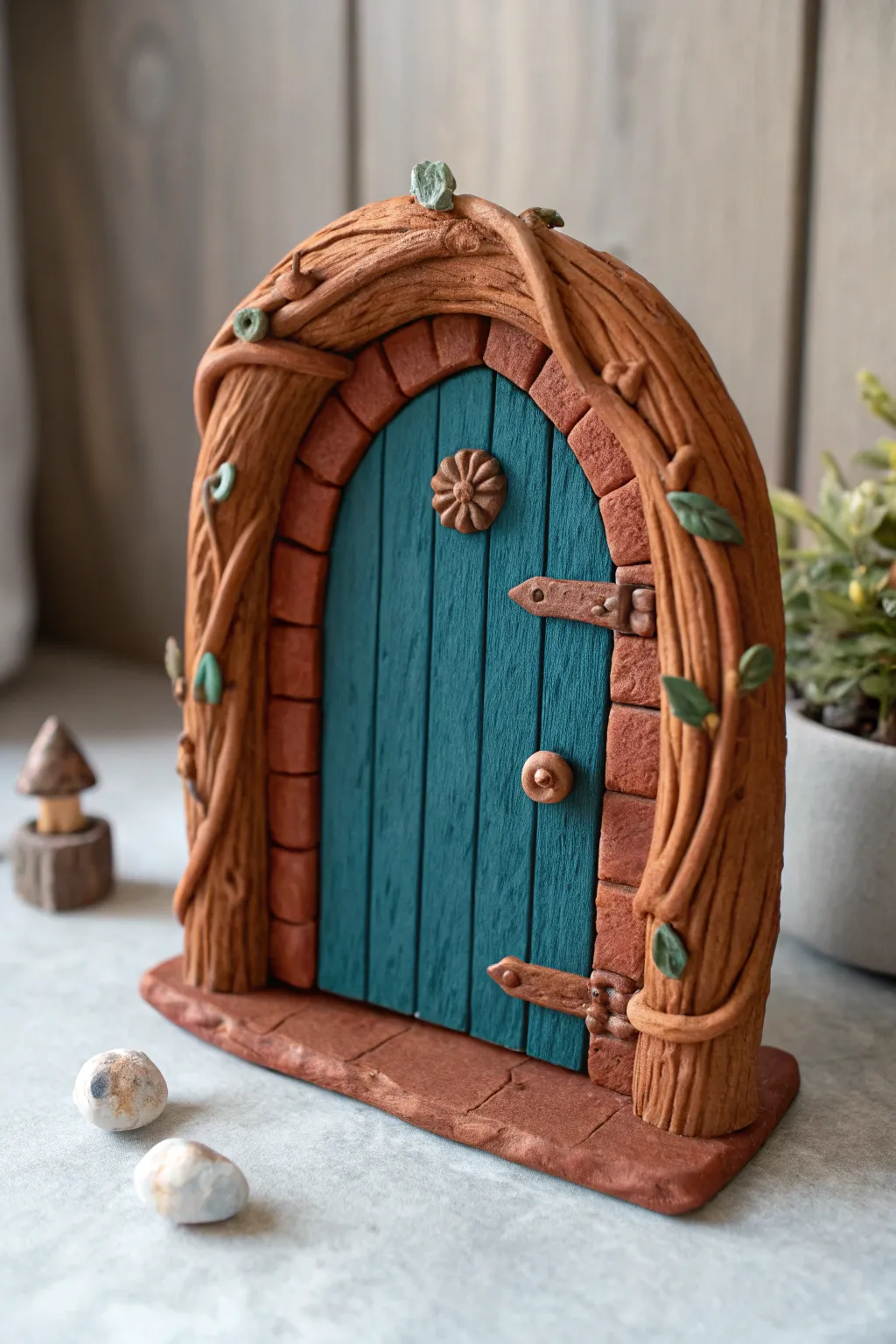 Warm, twiggy clay frame fairy door—minimal, boho, and easy to recreate for your own nook.