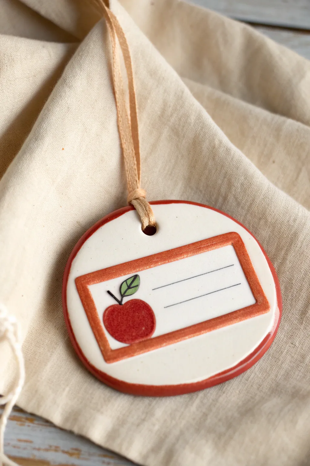 Minimal clay door nameplate ornament with apple detail, a chic handmade gift for teachers