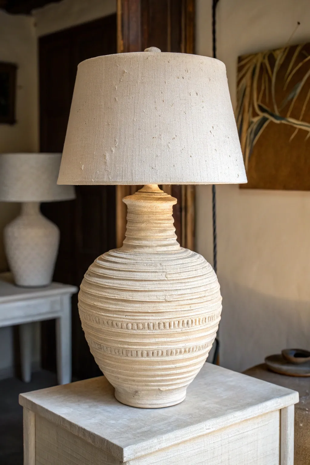 Matte off-white air-dry clay wrapped lamp makeover for a chic Scandinavian boho look
