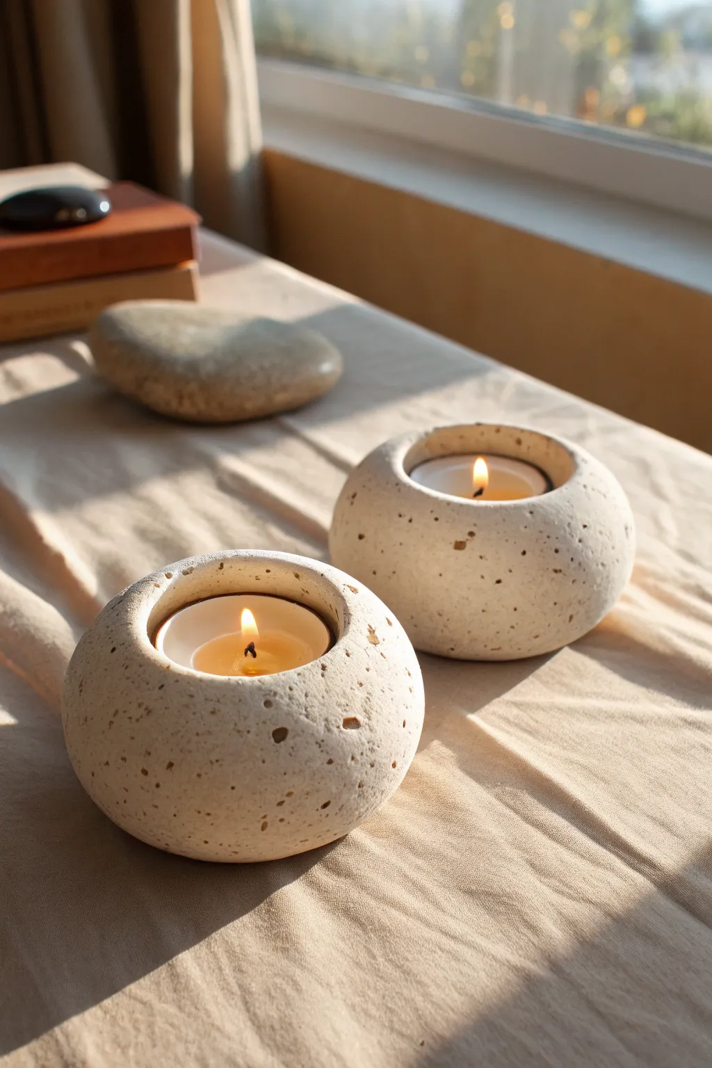 Easy pod candle holders in matte clay—minimal, cozy, and handmade with soft shadows.