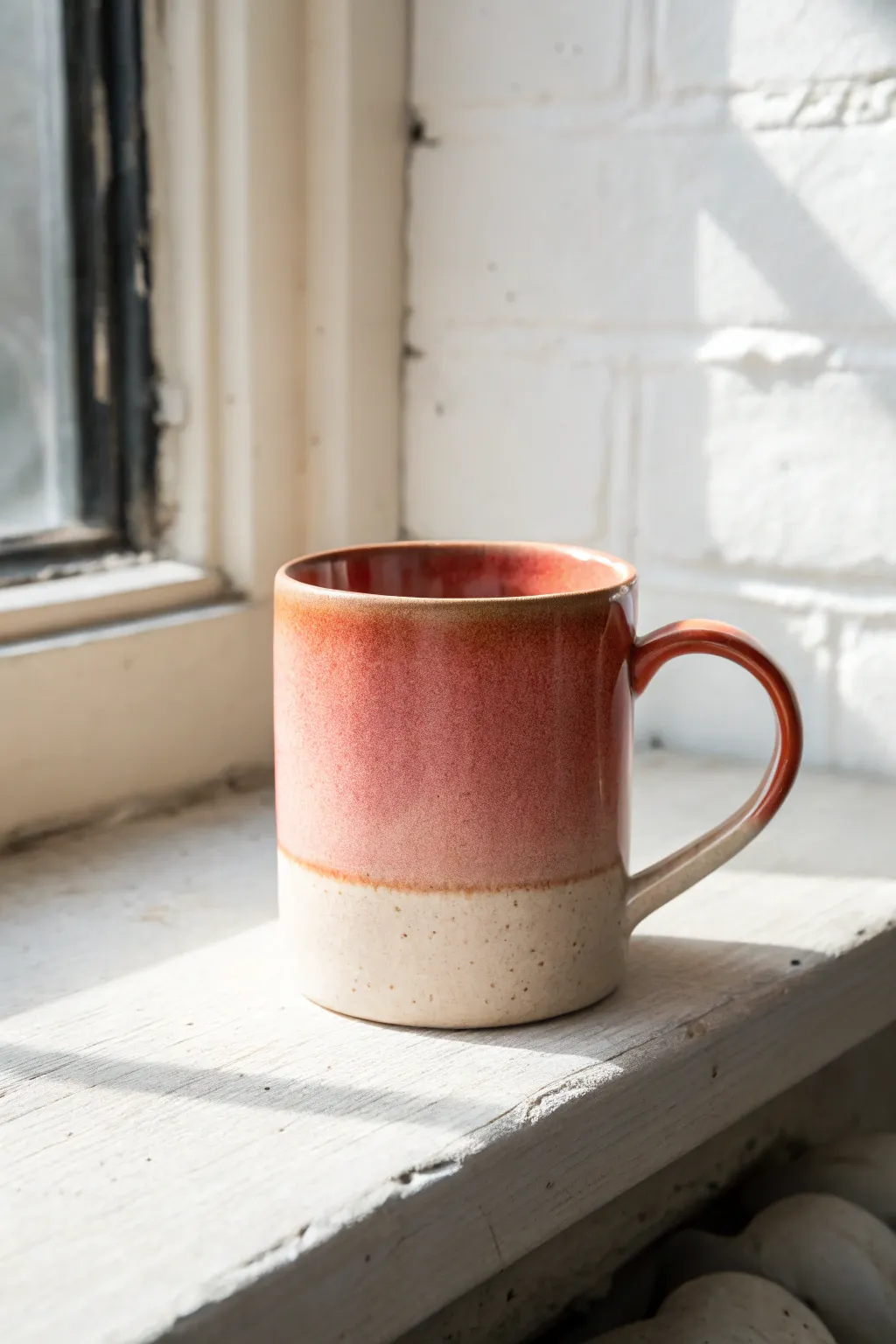 Soft ombre clay mug: deep color at the rim fading to a pale base for calm, modern charm.