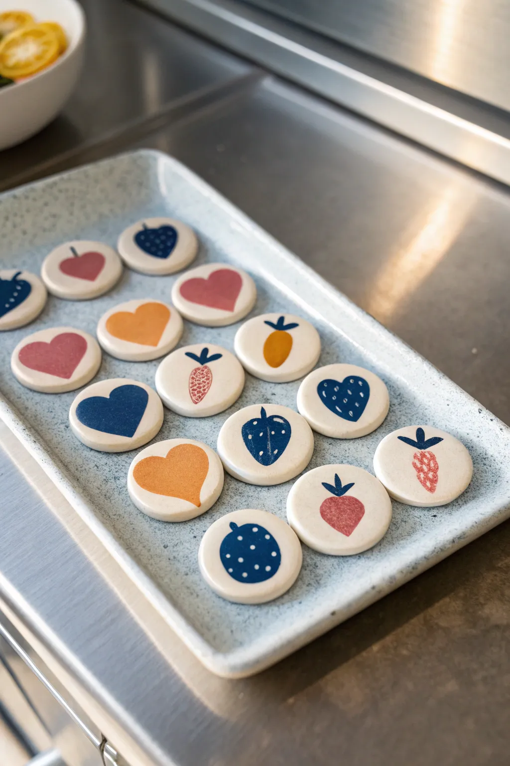 Tiny handmade clay magnets in bold minimal colors, an easy beginner pottery idea to try today.