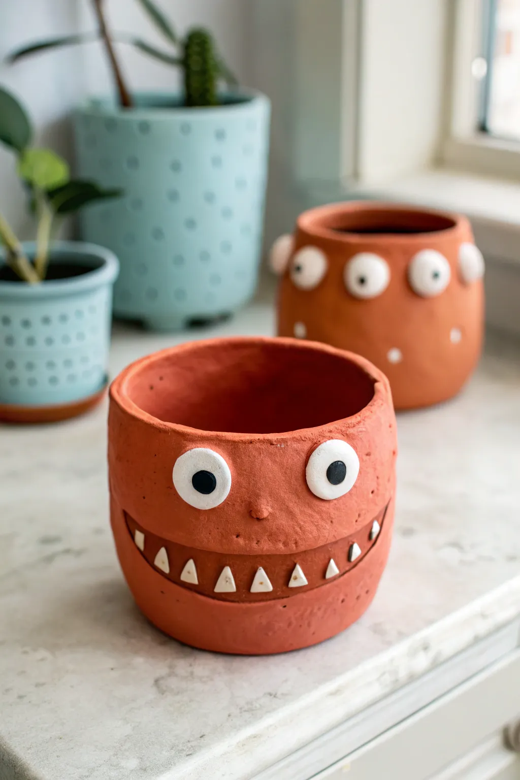 Make monster pinch pots kids love: bold colors, googly eyes, big mouths, easy and cute.