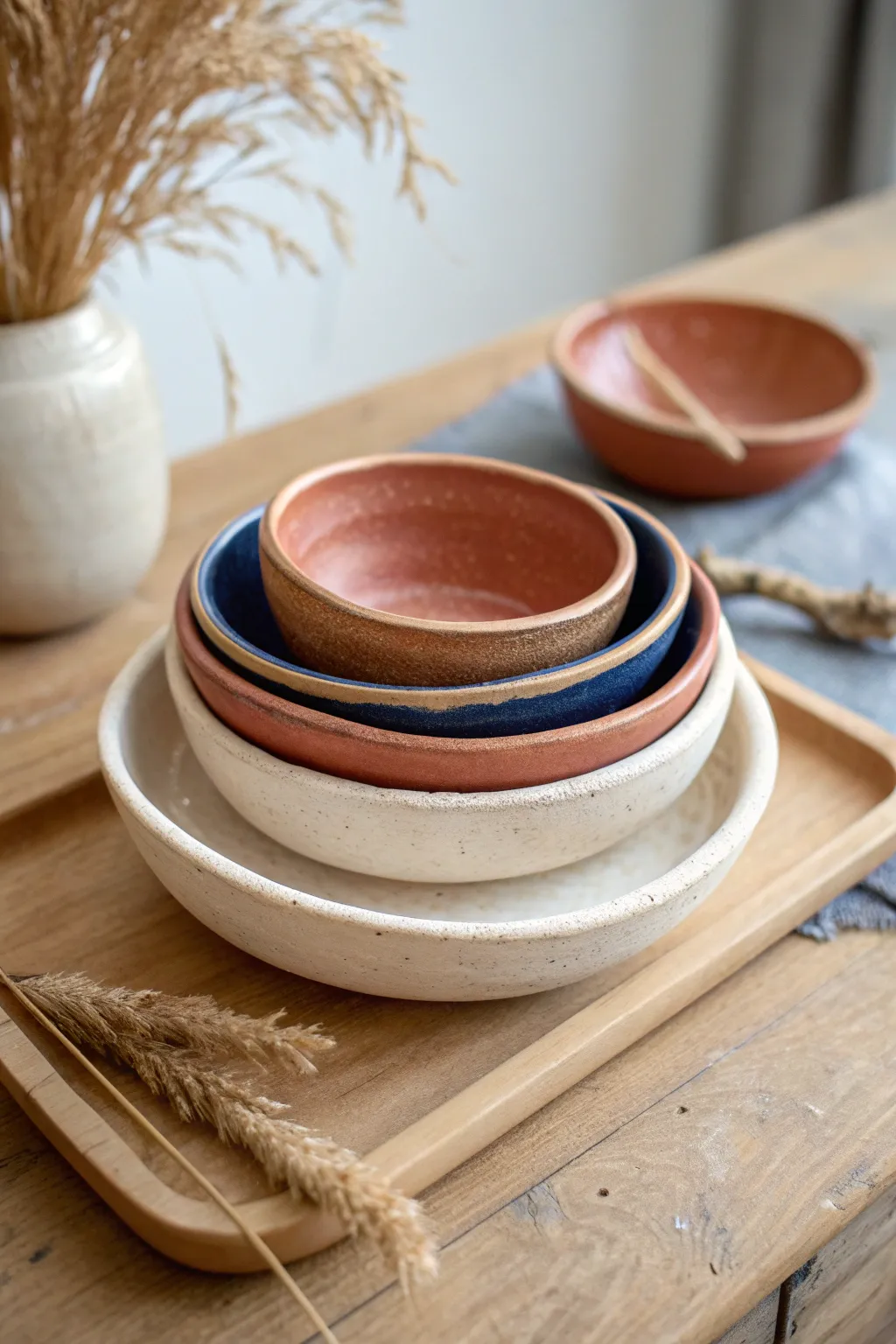 Handmade nesting slab trinket dishes in bold earthy glazes, minimal and perfectly imperfect