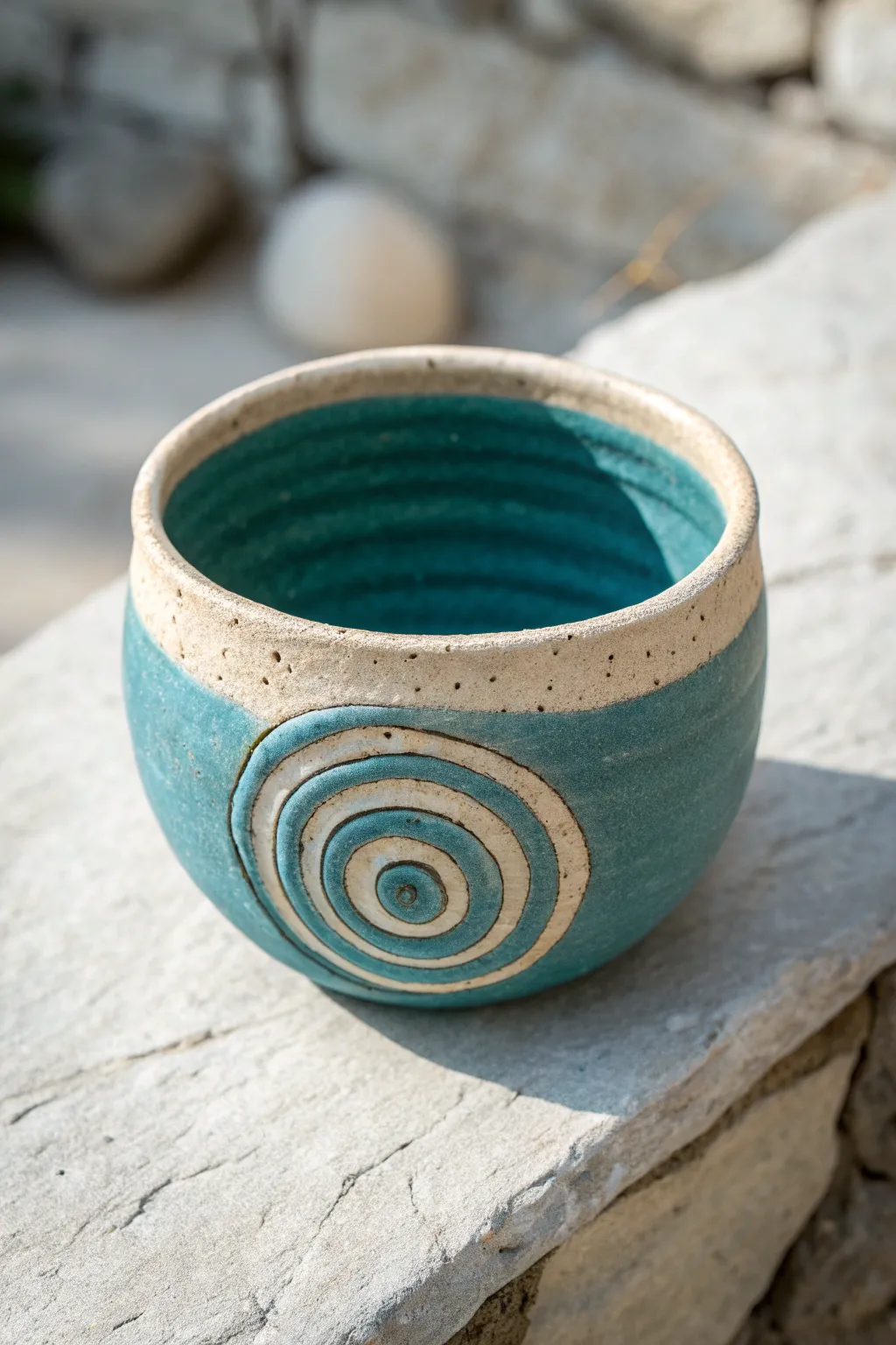 Bold spiral coil pinch pot with a snail swirl, minimalist Scandinavian style with boho warmth