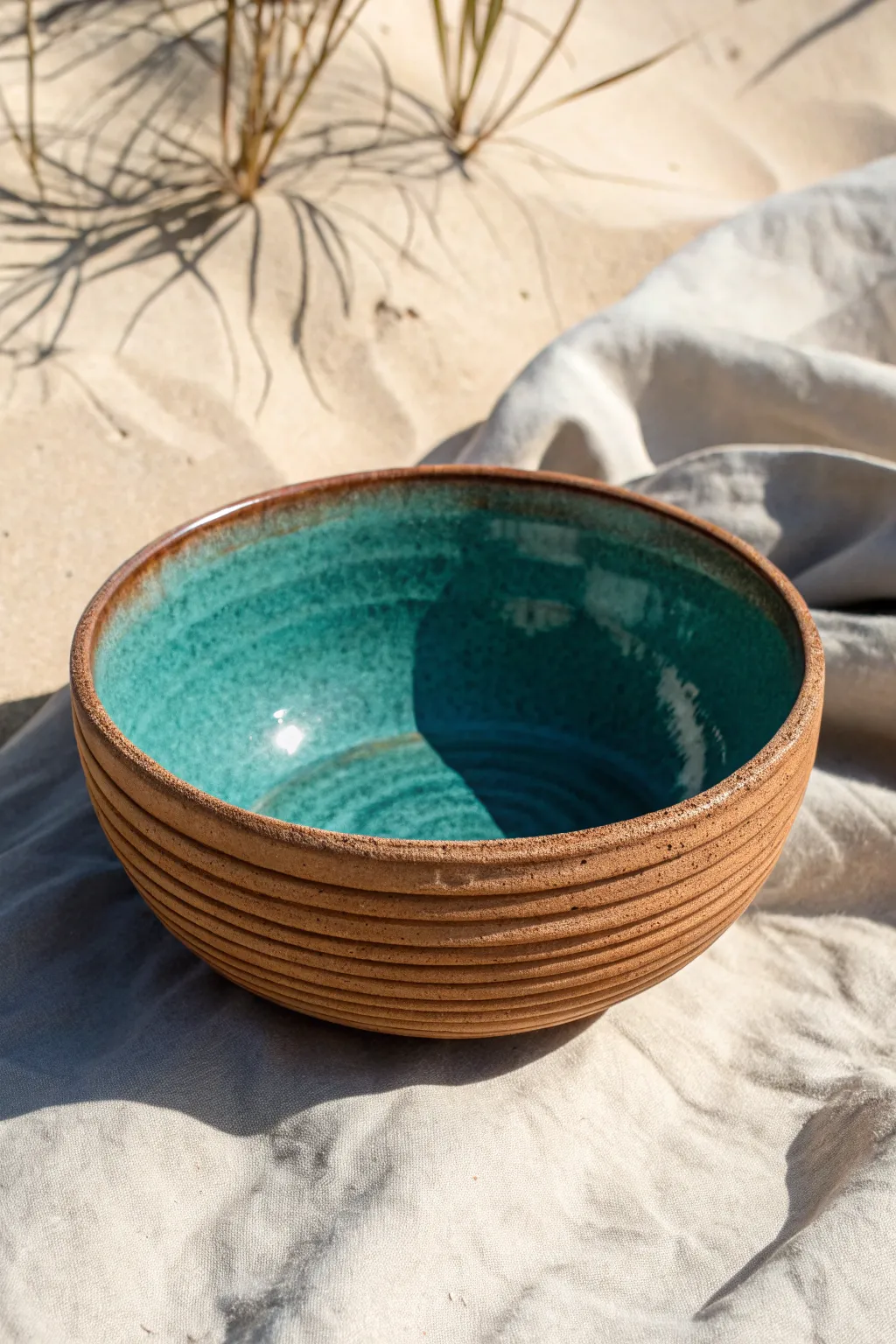 Beginner shallow coil scoop bowl with pouring lip, bold two tone finish, coils proudly visible