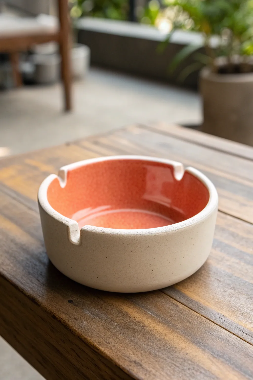 Minimalist ceramic ashtray with an integrated lighter slot, satin glaze, bold two-tone color