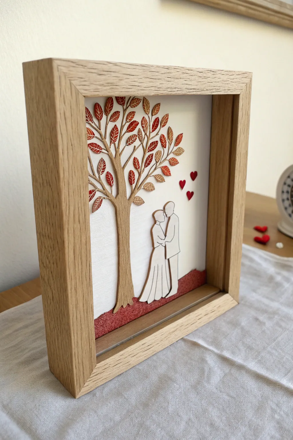 Sweet heart-leaf tree shadow box: an easy clay couple keepsake with modern boho charm.