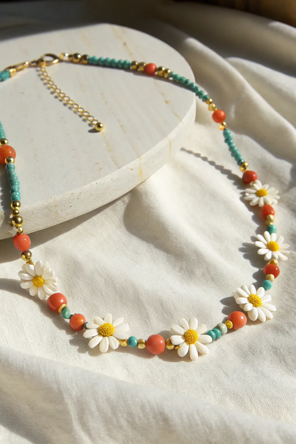 Flower power in clay: a bright daisy bead choker that feels playful, sunny, and handmade.