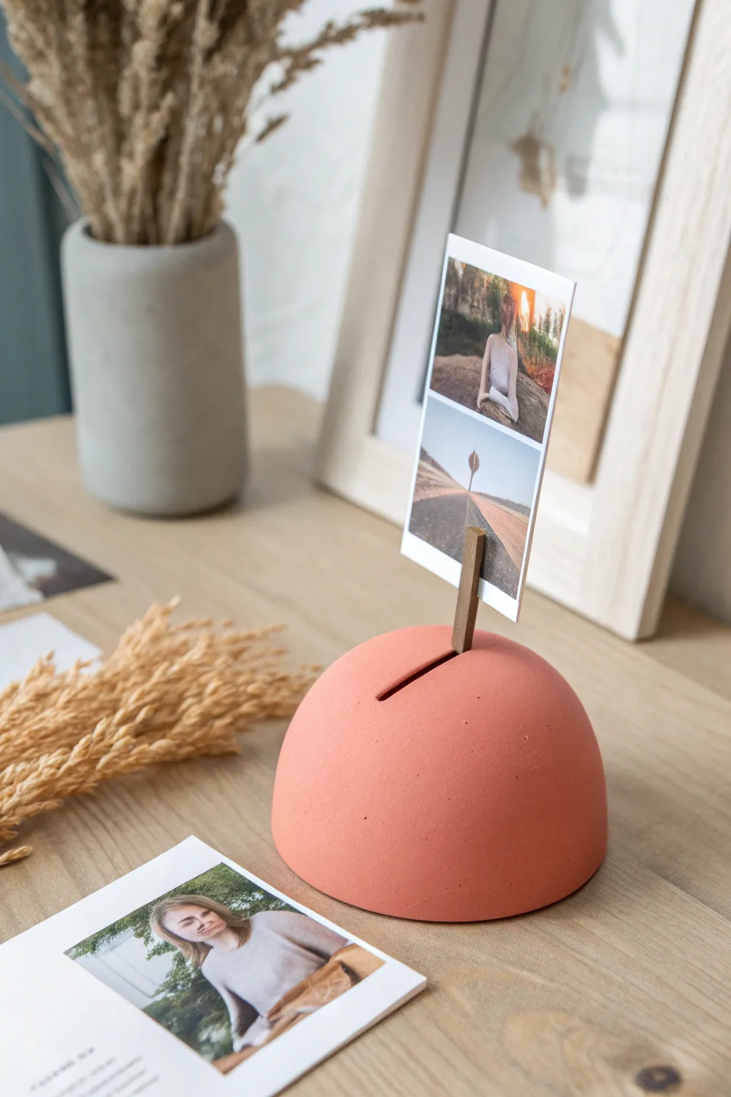 Cute pastel blob photo holder for an easy aesthetic clay project with minimalist boho vibes.